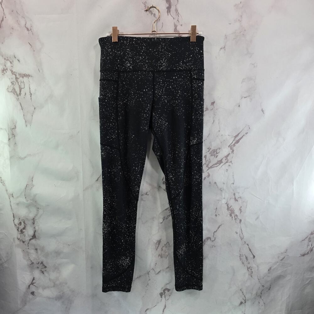 Zyia Leggings Womens 4 Black Crop Light N High Rise Pockets Capri Fleck Speck